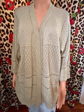 Collections by Joya 2X Sage Green Open Knit Cardigan Duster Boho Lightweight